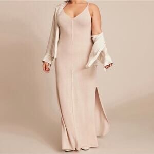 11 Honore Collection Della Merino Wool Blend Knit Maxi Dress in Natural Cream,2X